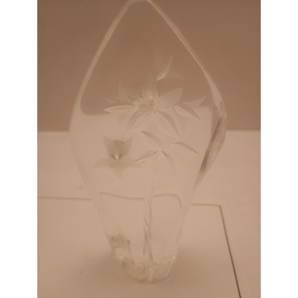 Maleras Sweden Full Lead Etched Art Glass Flower Crystal Paperweight 6" Tall
